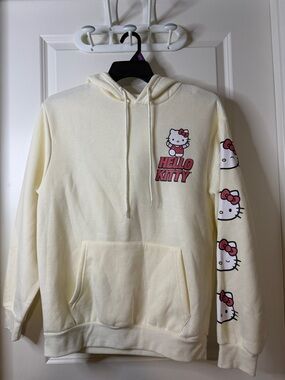 Hello Kitty Cream Pullover Hoodie with Pink Graphics